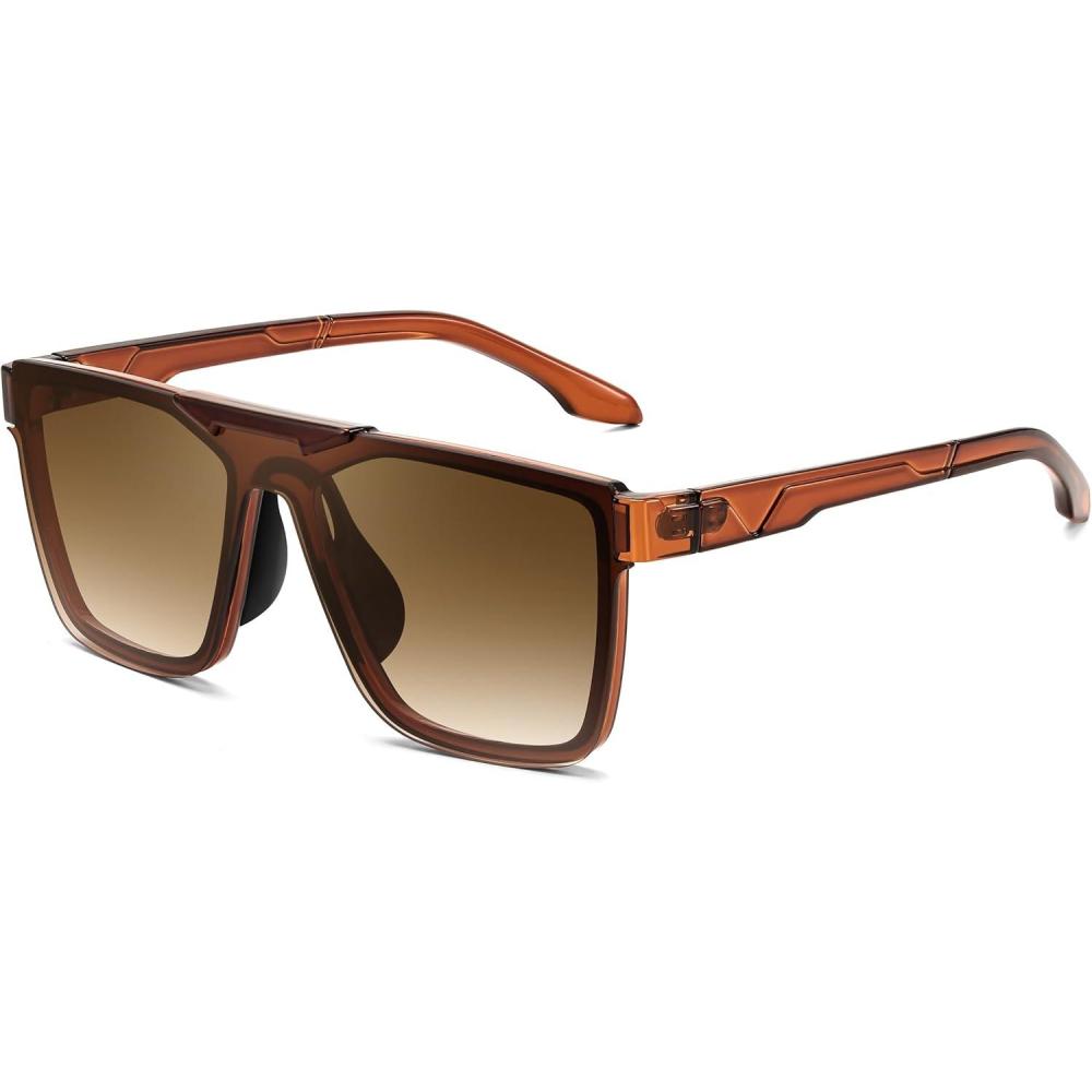 imageFEISEDY Fashion Sunglasses Womens Men Flat Top Square Trendy Visor Shades UV400 B0211Translucent Tea Frame Gradient Tea Lens