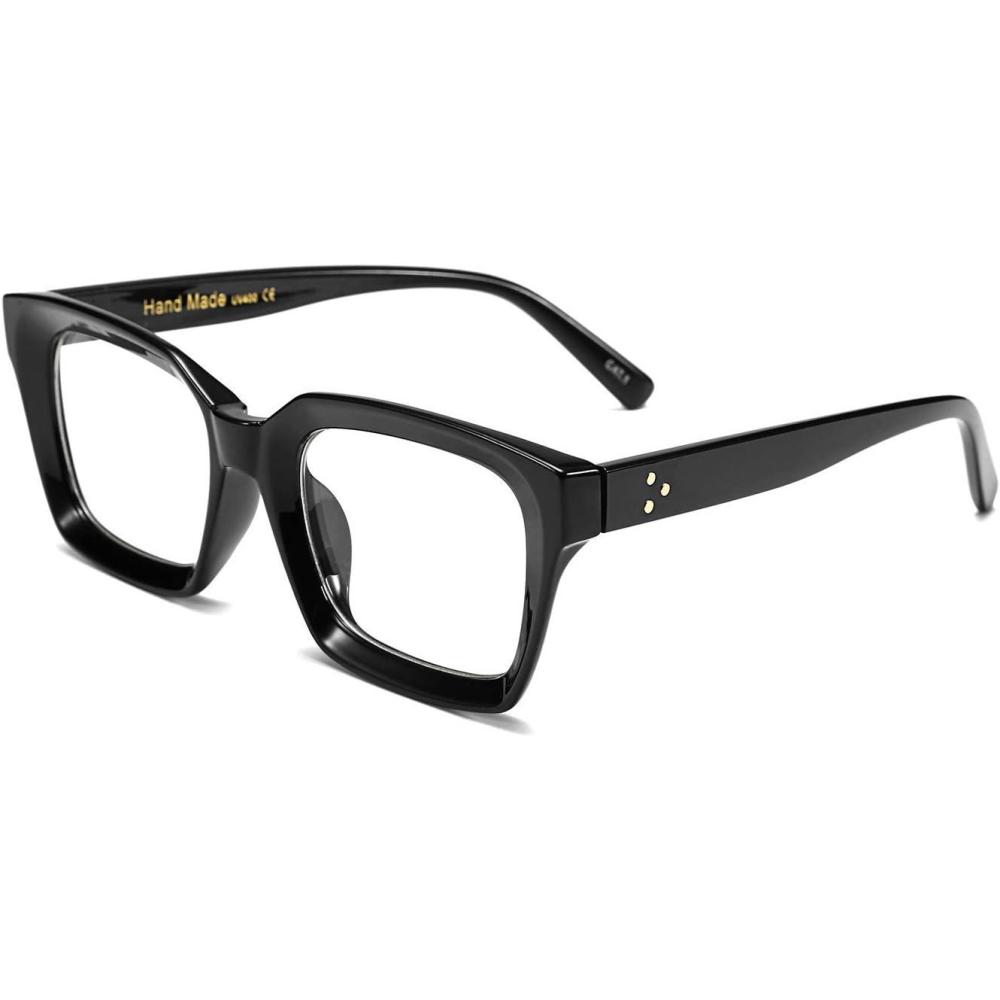 imageFEISEDY Glasses Frame Womens Square Thick Eyeglasses Frame Classic Eyewear for Men B2461Black Frame With Clear Lenses