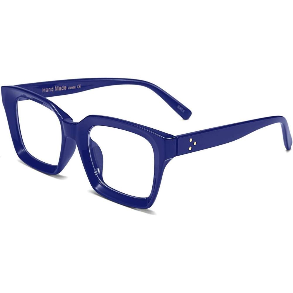 imageFEISEDY Glasses Frame Womens Square Thick Eyeglasses Frame Classic Eyewear for Men B2461Blue Frame With Clear Lenses