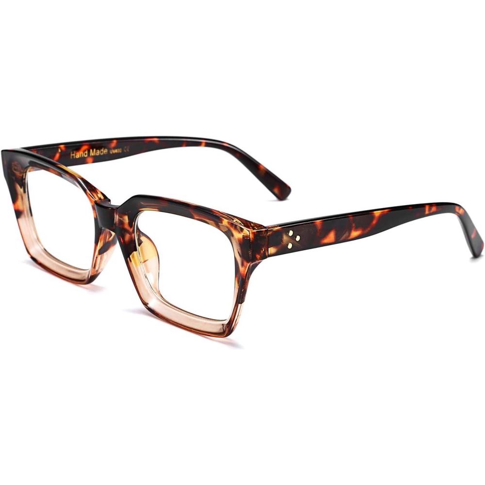 imageFEISEDY Glasses Frame Womens Square Thick Eyeglasses Frame Classic Eyewear for Men B2461Leopard Frame With Clear Lenses