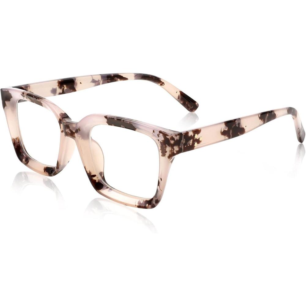 imageFEISEDY Glasses Frame Womens Square Thick Eyeglasses Frame Classic Eyewear for Men B2461Pink Tortoiseshell