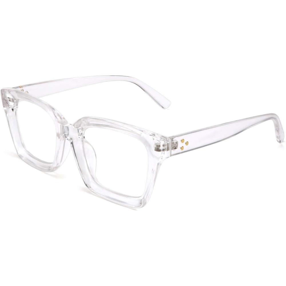 imageFEISEDY Glasses Frame Womens Square Thick Eyeglasses Frame Classic Eyewear for Men B2461Transparent