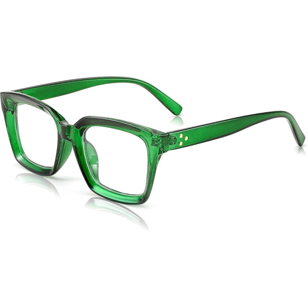 imageFEISEDY Glasses Frame Womens Square Thick Eyeglasses Frame Classic Eyewear for Men B2461Transparent Green Frame