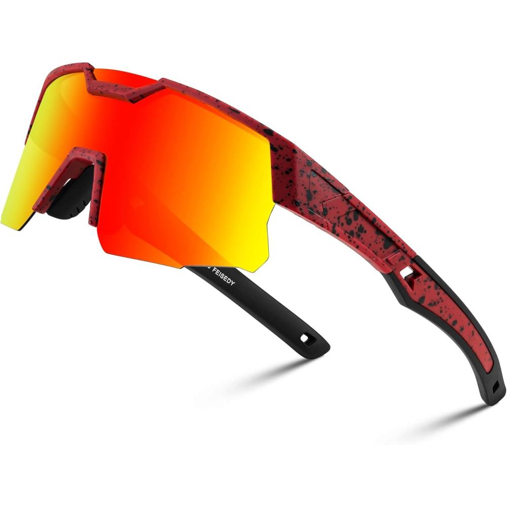 imageFEISEDY Kids Sunglasses Youth Baseball Sun Glasses UV400 Sports Teens Cycling Shades for Boys Girls Age 816 B0048Red Frame Red Mirrored Lens