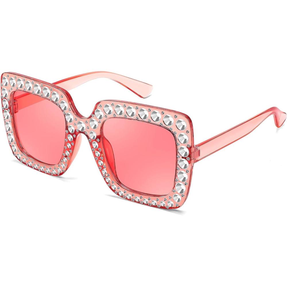 imageFEISEDY Kids Sunglasses for Girls Oversized Square Sparkling Party Sun Glasses Lightweight Fashion Shades B0053Pink Frame Pink Lens