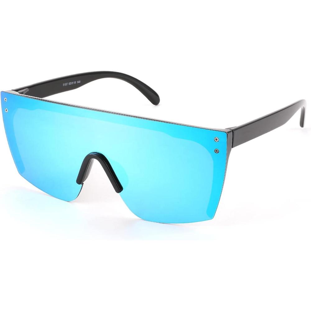 imageFEISEDY Mirrored Oversized Rimless Sunglasses for Women Men Flat Top Shield Wrap Square UV400 B2761
