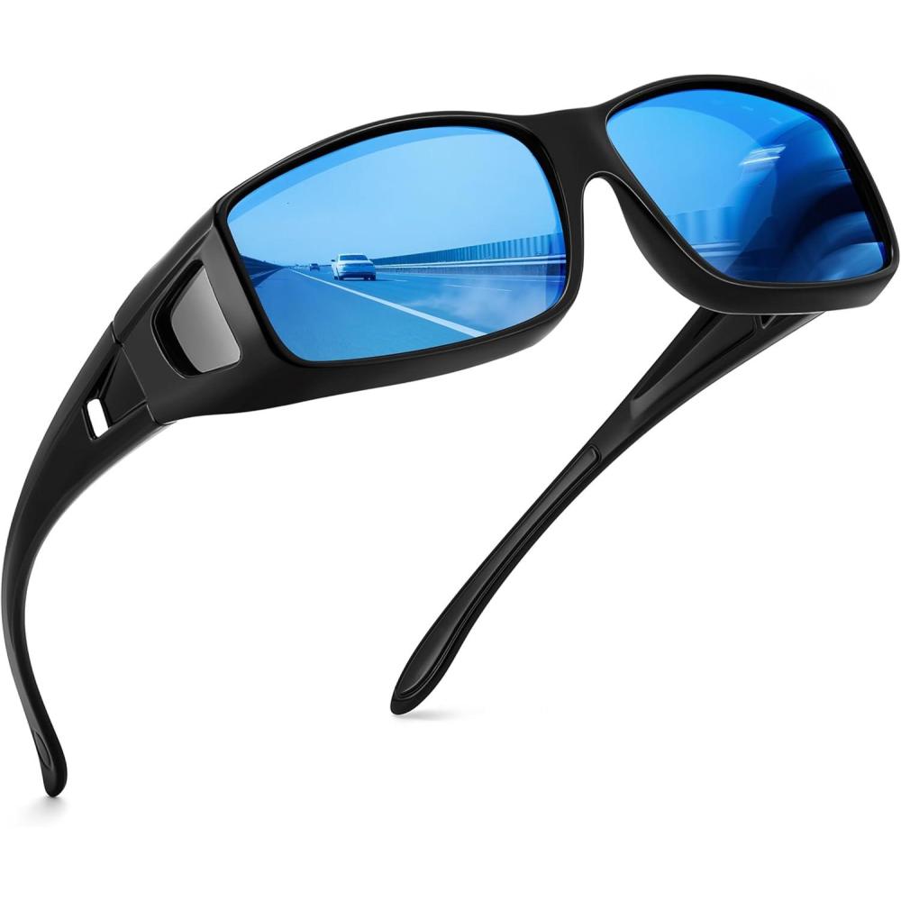 imageFEISEDY Night Driving Fit Over Glasses Sunglasses for Men WomenPolarized Wrap Around Yellow Sunglasses UV400 B2593BlackBlue