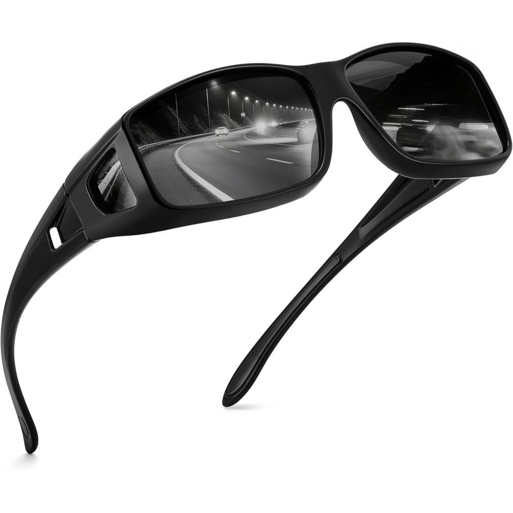 imageFEISEDY Night Driving Fit Over Glasses Sunglasses for Men WomenPolarized Wrap Around Yellow Sunglasses UV400 B2593BlackGrey