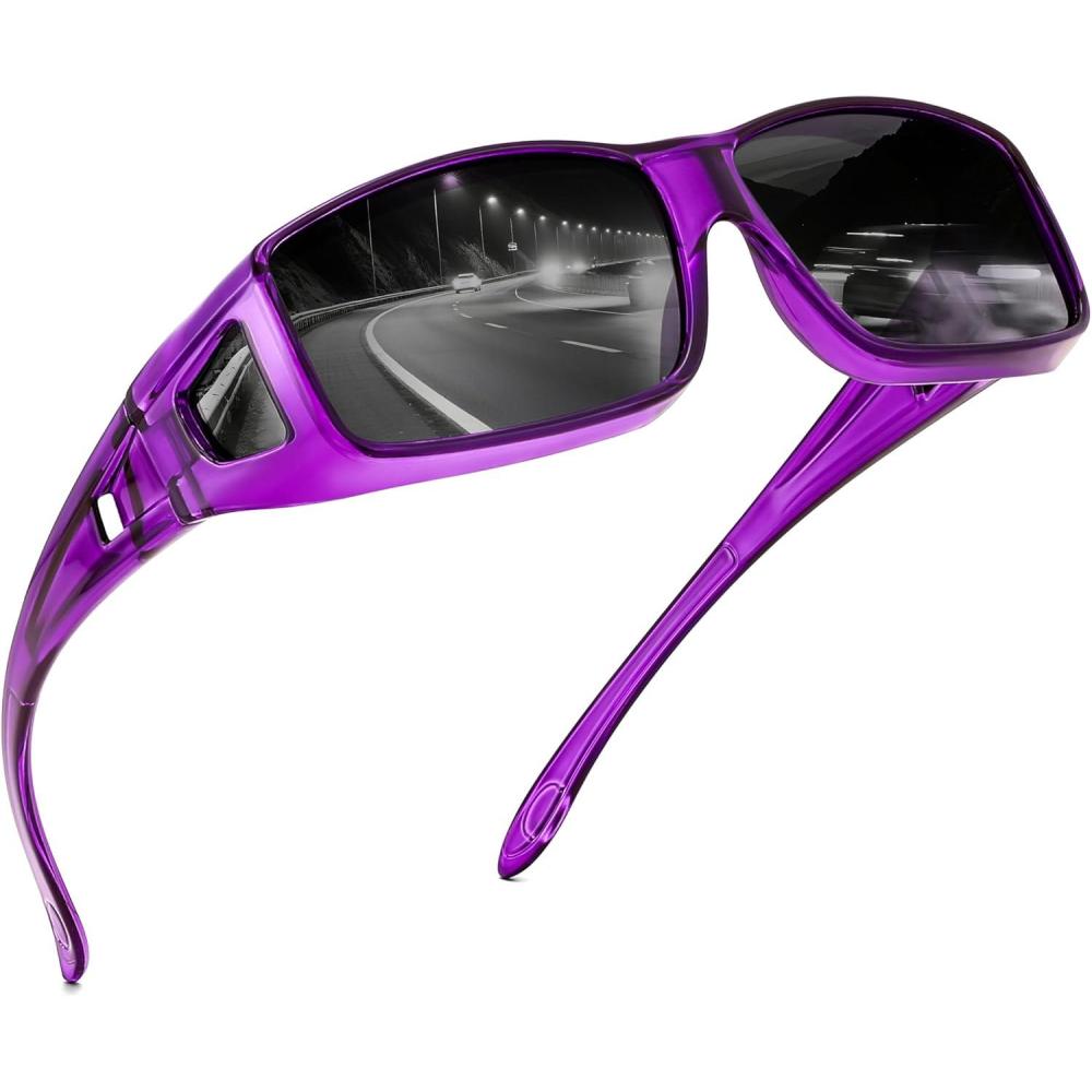 imageFEISEDY Night Driving Fit Over Glasses Sunglasses for Men WomenPolarized Wrap Around Yellow Sunglasses UV400 B2593PurpleGrey