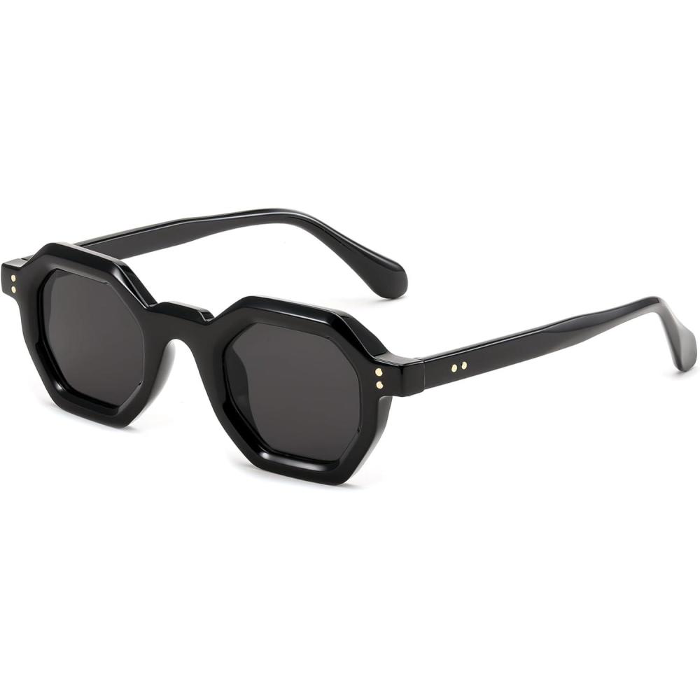 imageFEISEDY Octagon Sunglasses for Women Thick Frame Fashion Rectangle Sun Glasses Summer UV400 Protection001 Black