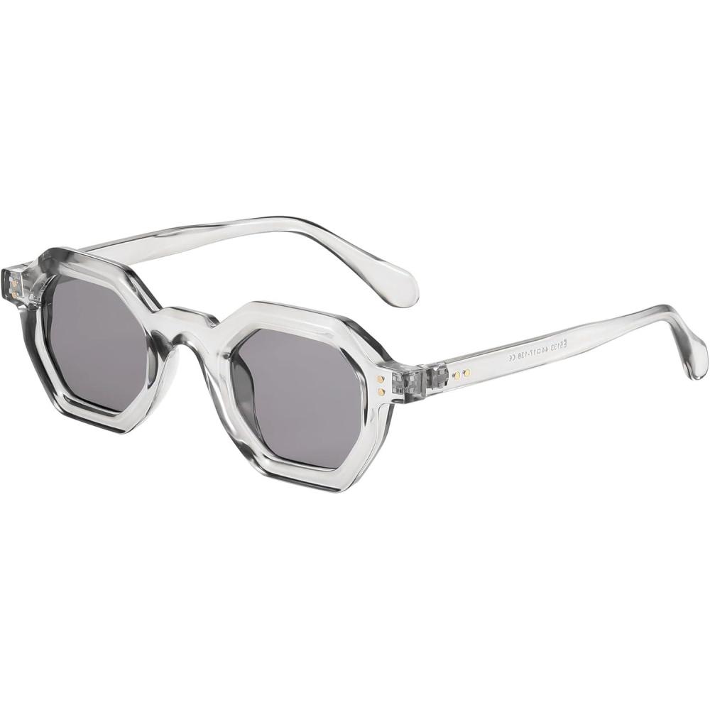 imageFEISEDY Octagon Sunglasses for Women Thick Frame Fashion Rectangle Sun Glasses Summer UV400 Protection002 Grey
