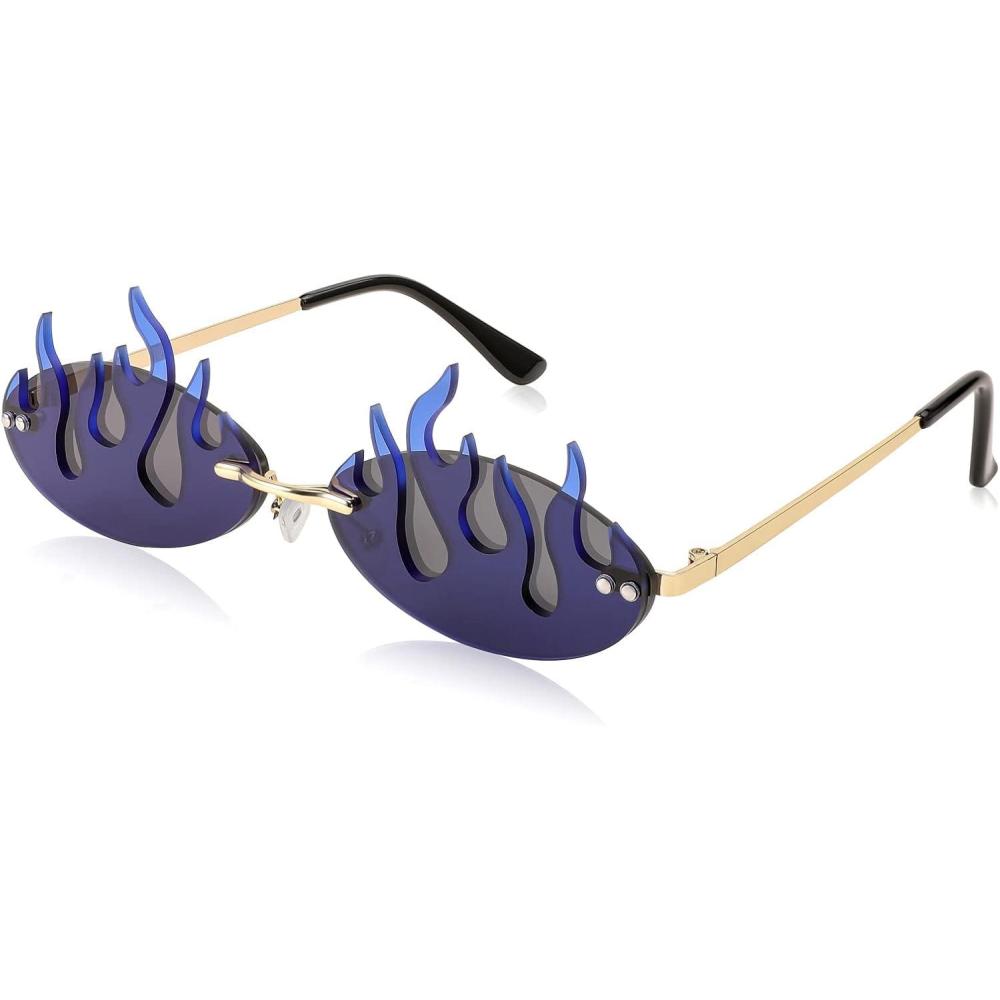imageFEISEDY Oval Rimless Fire Flame Sunglasses Small Frame Unisex Prom Party Glasses B9062