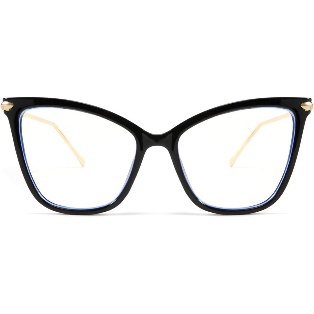 imageFEISEDY Oversized Cat Eye Glasses Frame Blue Light Blocking Eyewear for Women B2589001 Black
