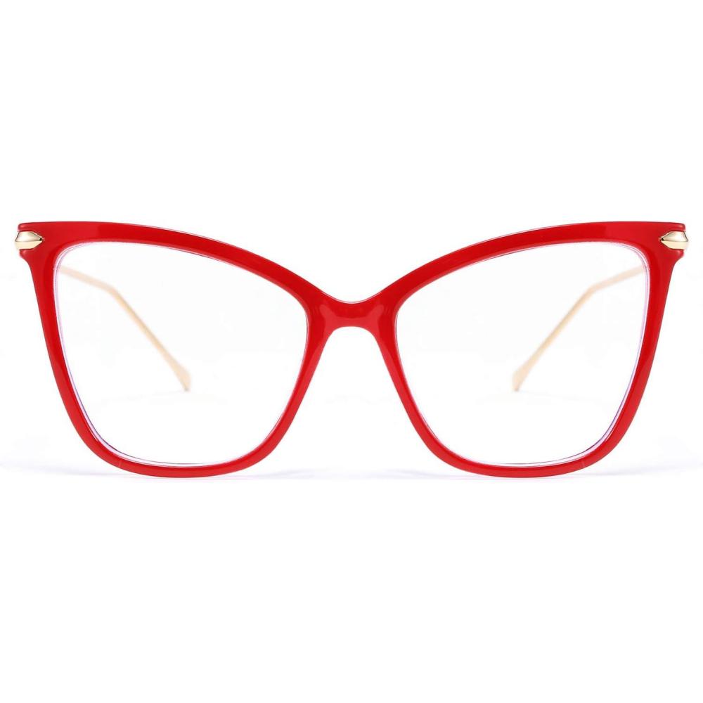 imageFEISEDY Oversized Cat Eye Glasses Frame Blue Light Blocking Eyewear for Women B2589002 Red