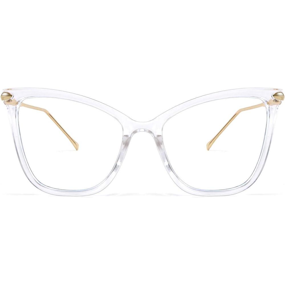 imageFEISEDY Oversized Cat Eye Glasses Frame Blue Light Blocking Eyewear for Women B2589004 Transparent