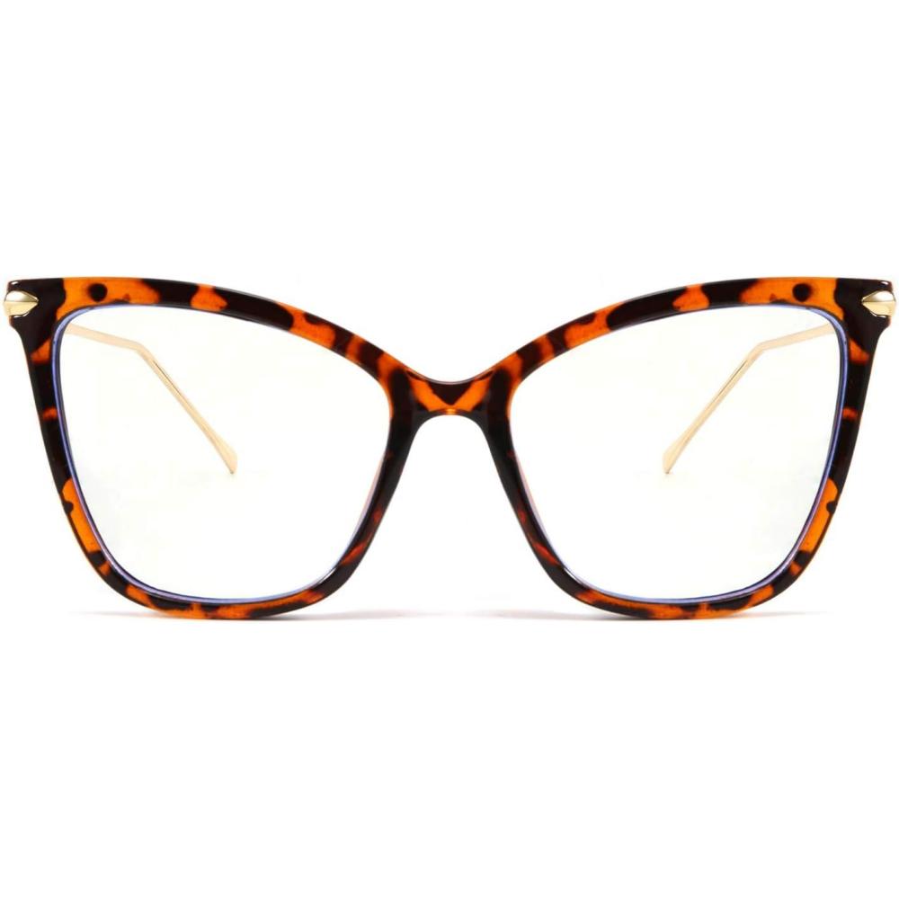 imageFEISEDY Oversized Cat Eye Glasses Frame Blue Light Blocking Eyewear for Women B2589005 Leopard
