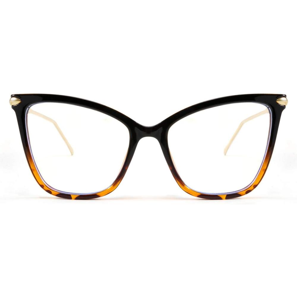 imageFEISEDY Oversized Cat Eye Glasses Frame Blue Light Blocking Eyewear for Women B2589006 Black Leopard
