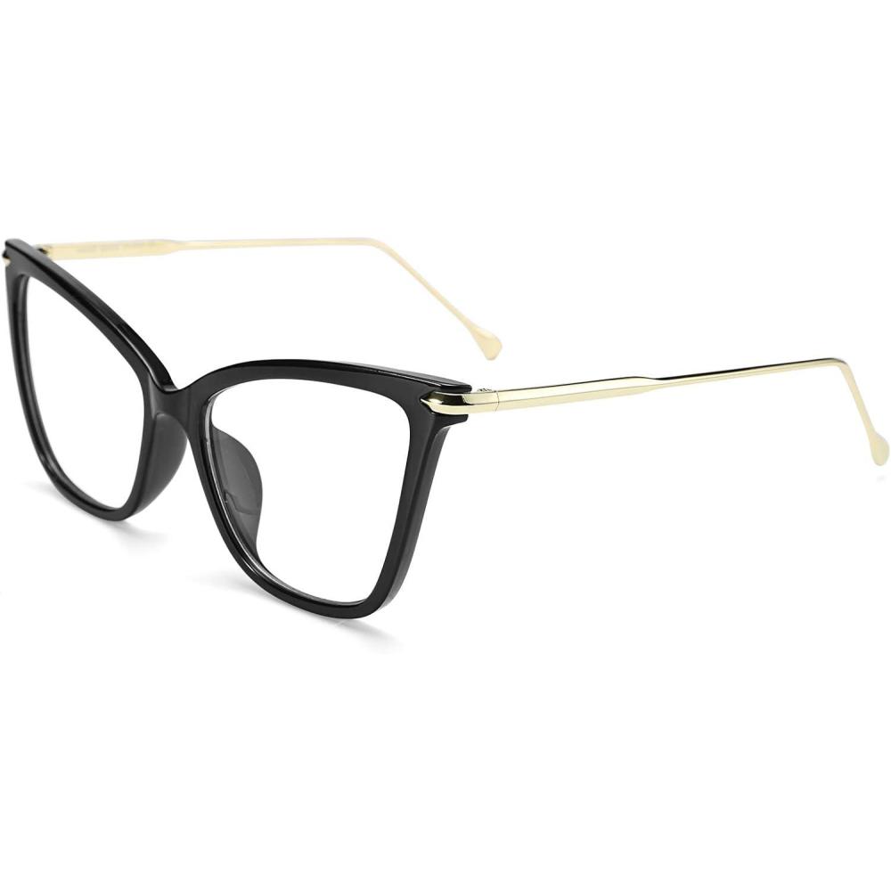 imageFEISEDY Oversized Cat Eye Glasses Frame with Clear Lenses Eyewear for Women B2460Black