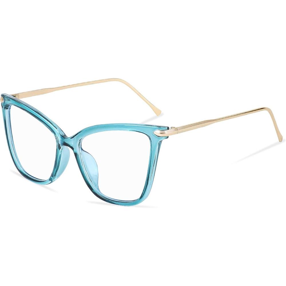 imageFEISEDY Oversized Cat Eye Glasses Frame with Clear Lenses Eyewear for Women B2460Lake Blue