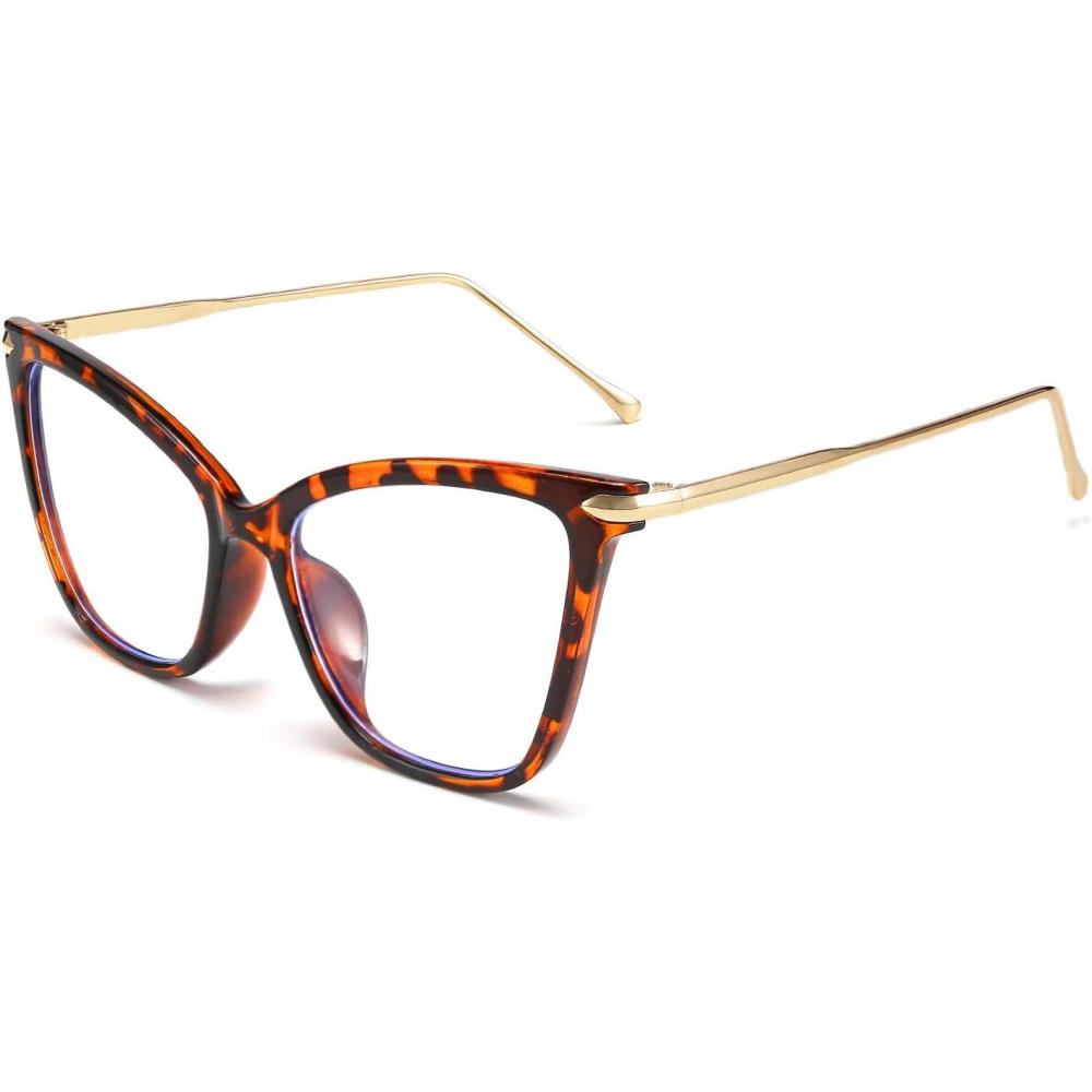 imageFEISEDY Oversized Cat Eye Glasses Frame with Clear Lenses Eyewear for Women B2460Leopard