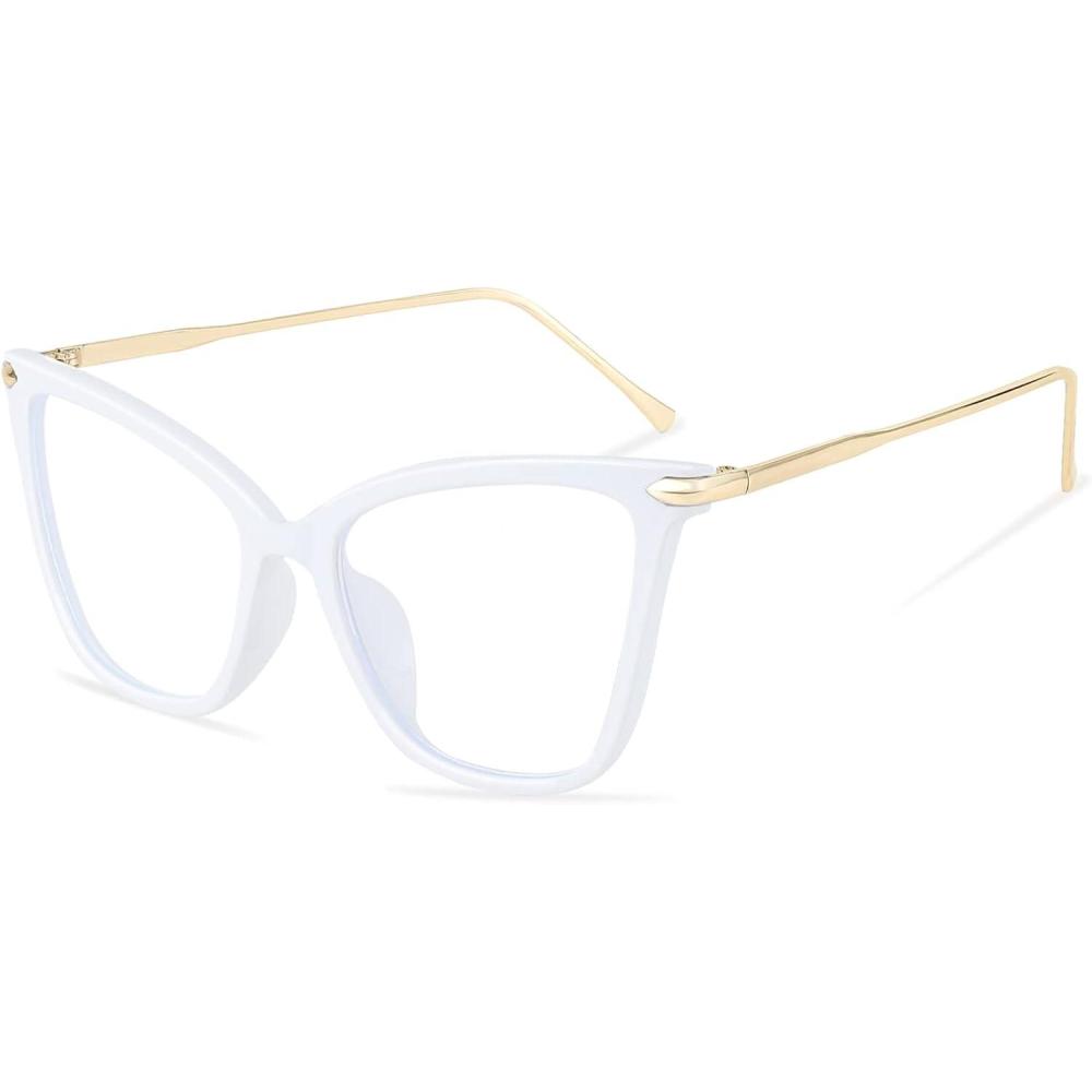 imageFEISEDY Oversized Cat Eye Glasses Frame with Clear Lenses Eyewear for Women B2460White