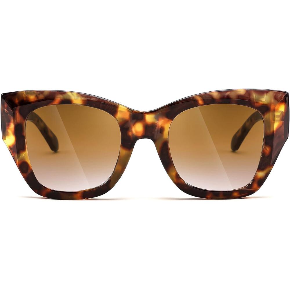 imageFEISEDY Oversized Cat Eye Sunglasses for Women Men Vintage Retro Thick Frame Luxury Trendy Shade UV400 Protection B2378Brown Tortoise