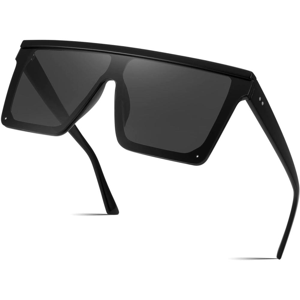 imageFEISEDY Oversized Sunglasses Mens Womens Flat Top Square Trendy Visor Shades UV400 B2470Black