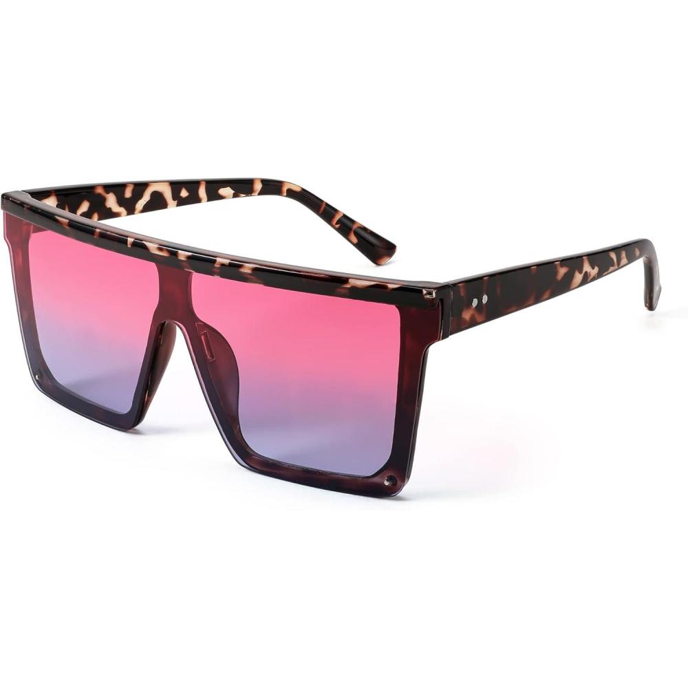 imageFEISEDY Oversized Sunglasses Mens Womens Flat Top Square Trendy Visor Shades UV400 B2470Pink Sunset Glow