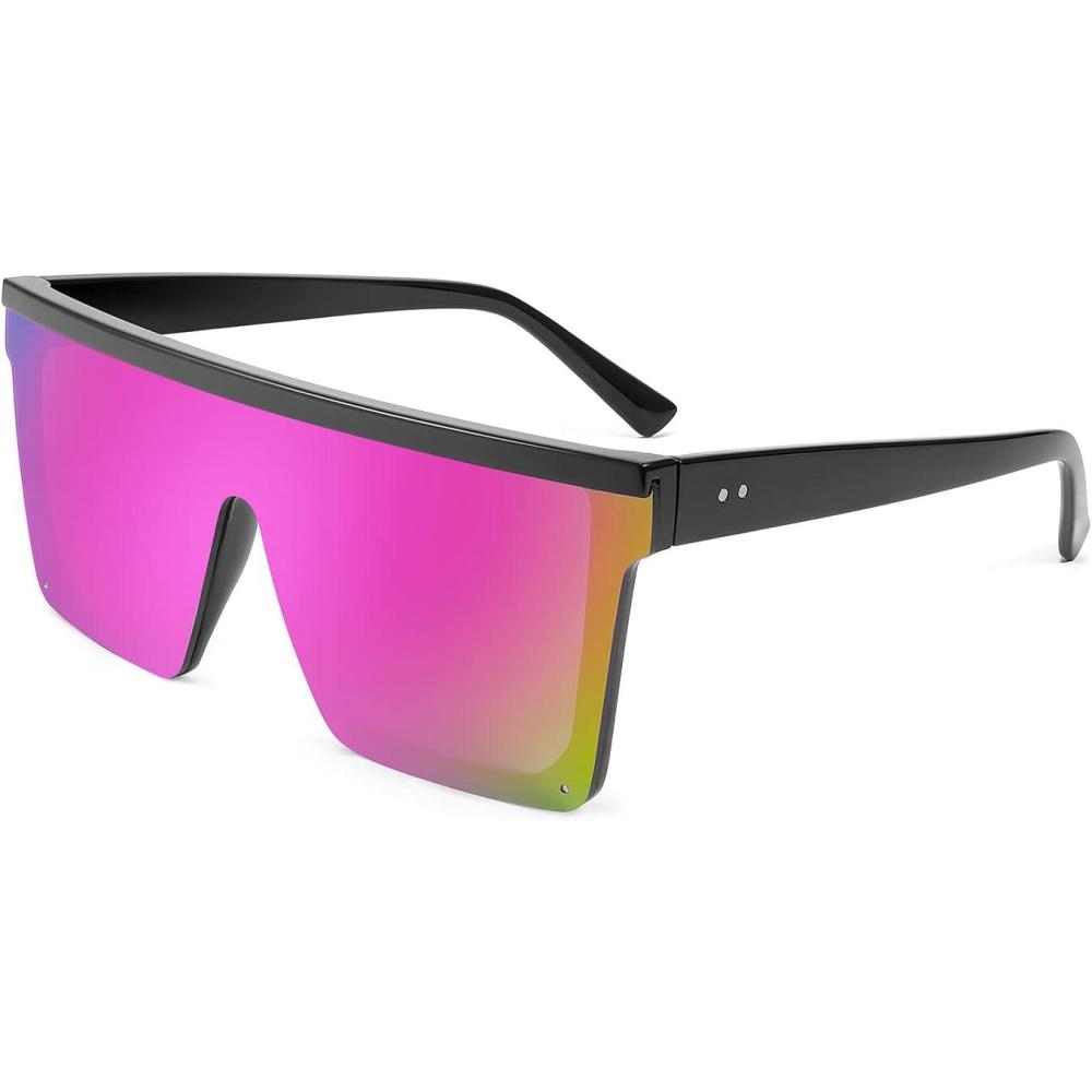 imageFEISEDY Oversized Sunglasses Mens Womens Flat Top Square Trendy Visor Shades UV400 B2470Purple Mirrored Lenses