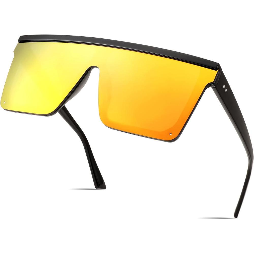 imageFEISEDY Oversized Sunglasses Mens Womens Flat Top Square Trendy Visor Shades UV400 B2470Red Mirrored