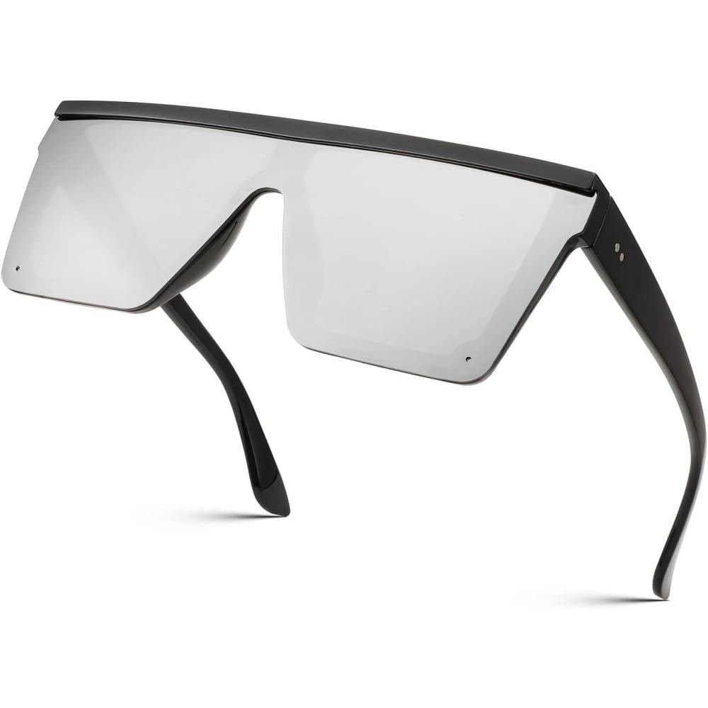 imageFEISEDY Oversized Sunglasses Mens Womens Flat Top Square Trendy Visor Shades UV400 B2470Silver Mirrored