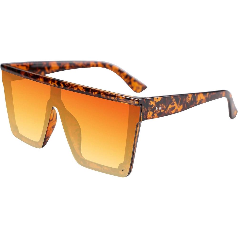 imageFEISEDY Oversized Sunglasses Mens Womens Flat Top Square Trendy Visor Shades UV400 B2470Tortoise
