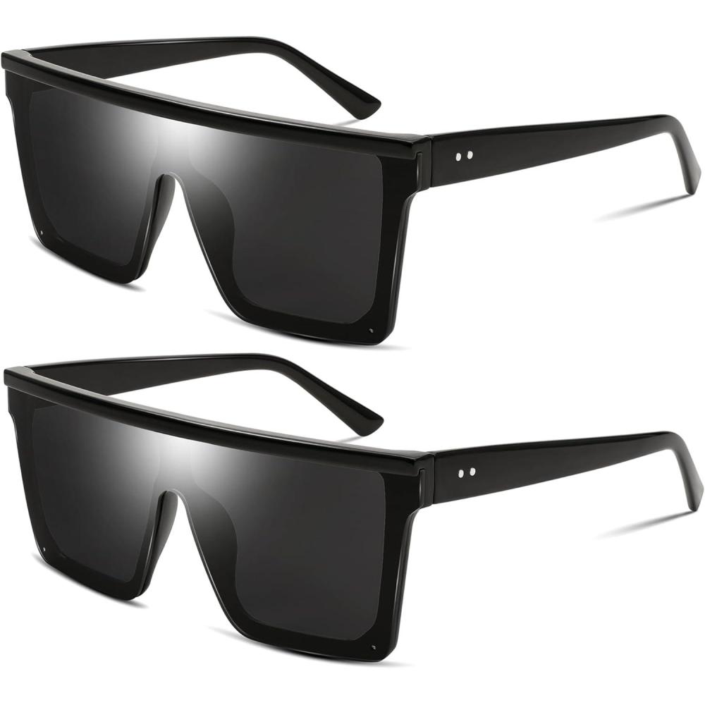 imageFEISEDY Oversized Sunglasses Mens Womens Flat Top Square Trendy Visor Shades UV400 B2470Z2pack Blackblack