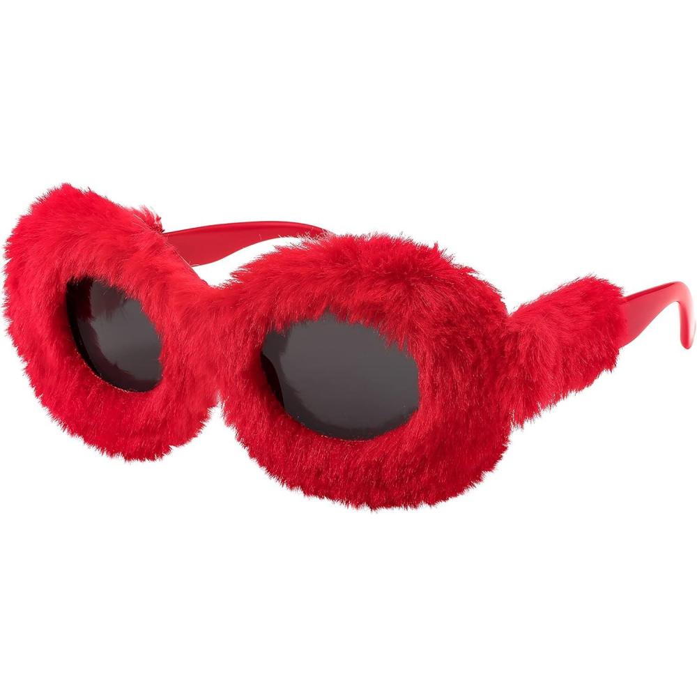imageFEISEDY Plush Fuzzy Oval Sunglasses Women Y2K Punk Soft Velvet Shades Ladies Handmade Party Masquerade Eyewear B9085