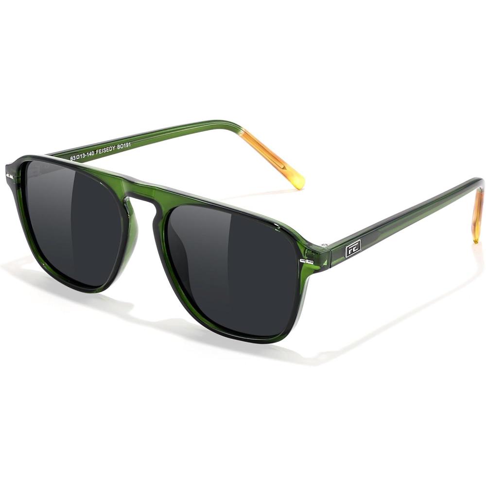 imageFEISEDY Polarized Aviator Mens Sunglasses Square Modern Women Vintage Style Acetate Frame UV400 B0191002 Transparent Green Frame  Grey