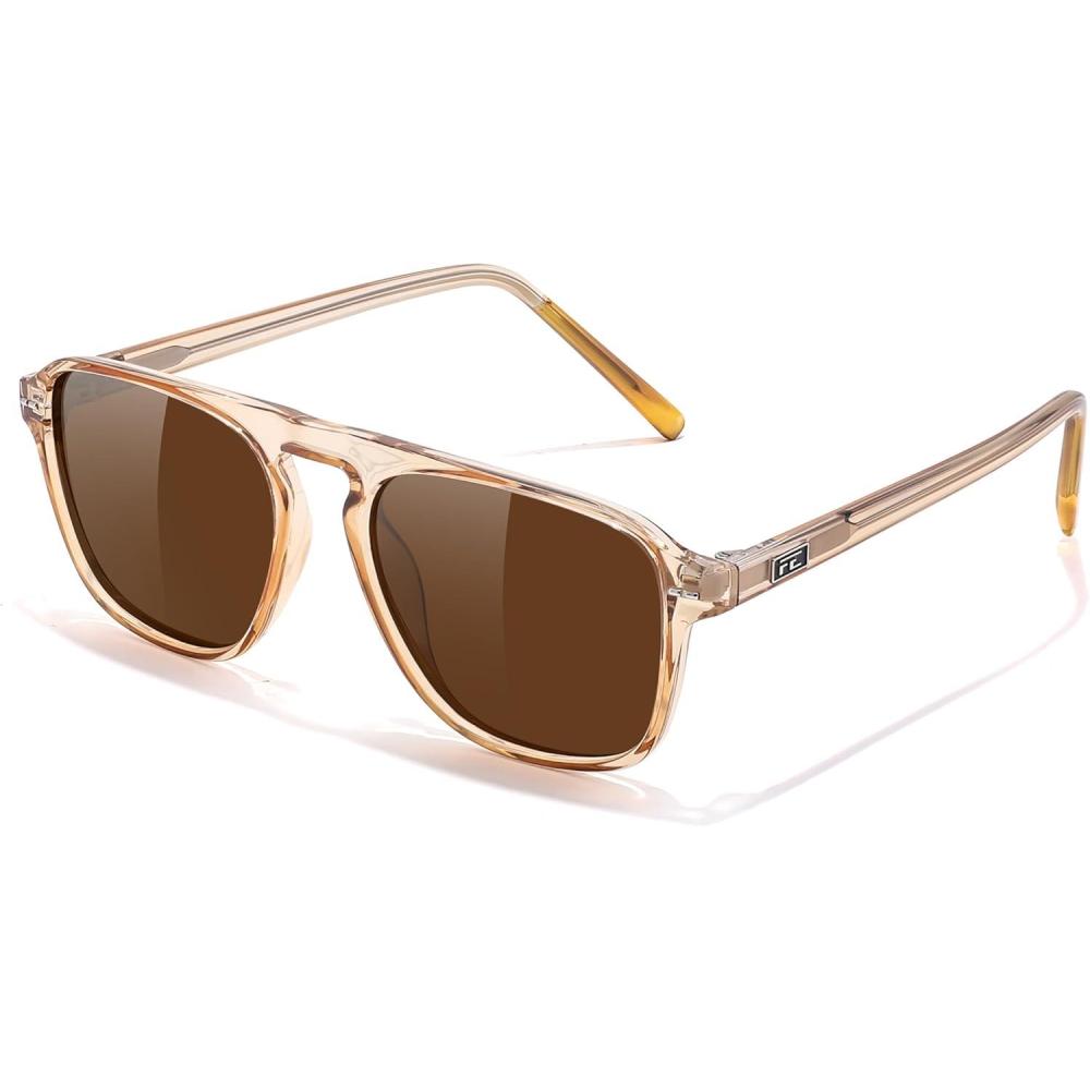 imageFEISEDY Polarized Aviator Mens Sunglasses Square Modern Women Vintage Style Acetate Frame UV400 B0191003 Light Coffee Frame Tea