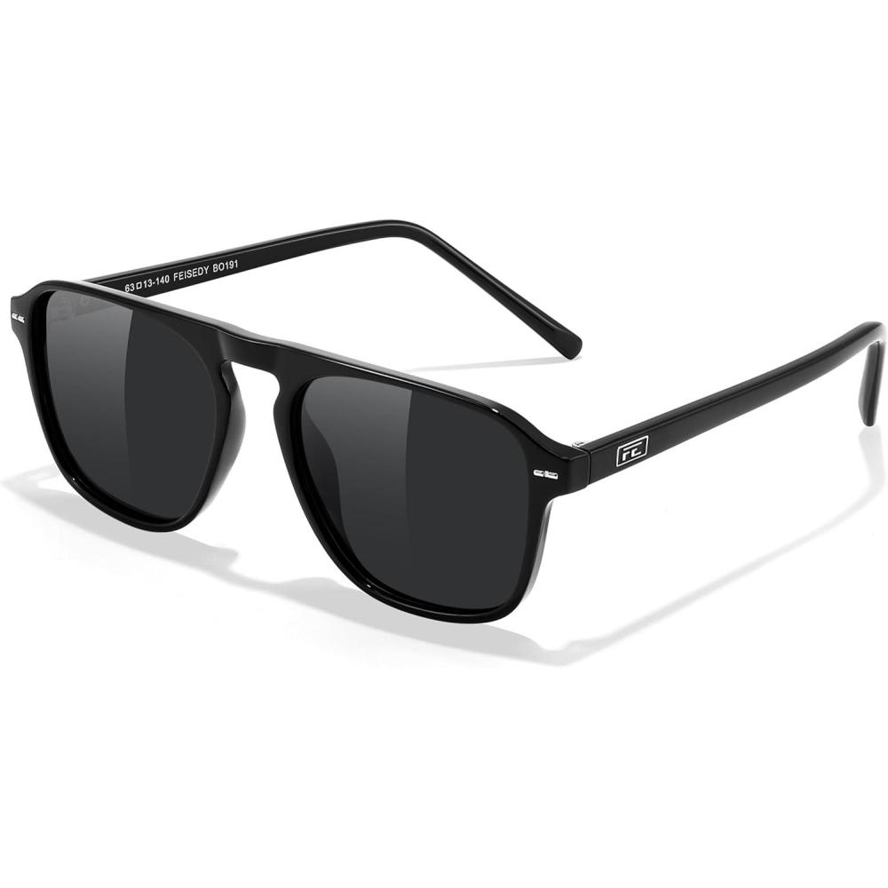 imageFEISEDY Polarized Aviator Mens Sunglasses Square Modern Women Vintage Style Acetate Frame UV400 B0191004 Black Frame Grey