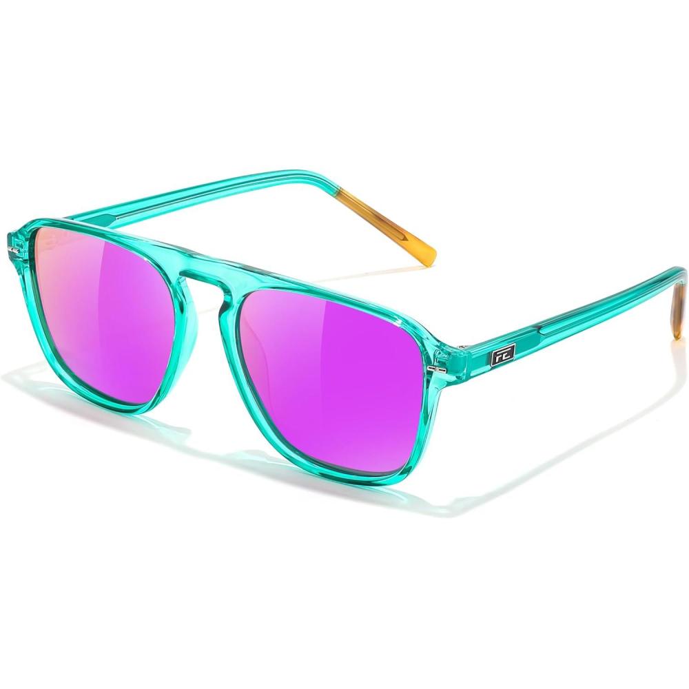 imageFEISEDY Polarized Aviator Mens Sunglasses Square Modern Women Vintage Style Acetate Frame UV400 B0191005 Mint Green Frame Purple Mirror