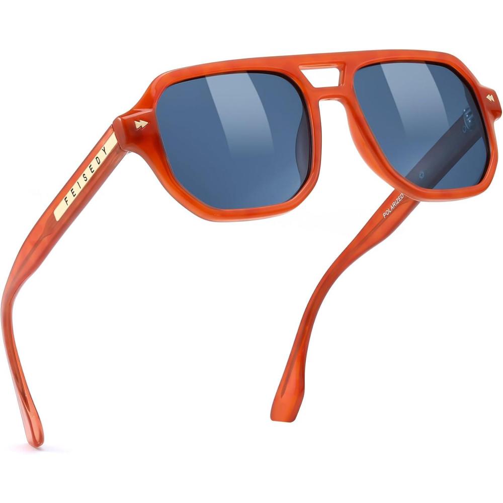 imageFEISEDY Polarized Aviator Sunglasses Men Women Retro 70s Style Design UV400 Protection Driving ampamp Daily Wear B0203002 Orange Frame Blue