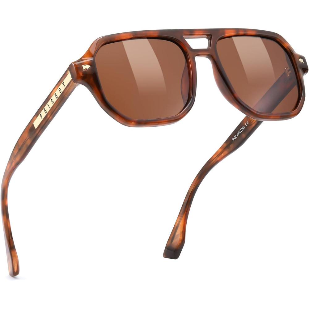 imageFEISEDY Polarized Aviator Sunglasses Men Women Retro 70s Style Design UV400 Protection Driving ampamp Daily Wear B0203003 Tortoise Frame Tea