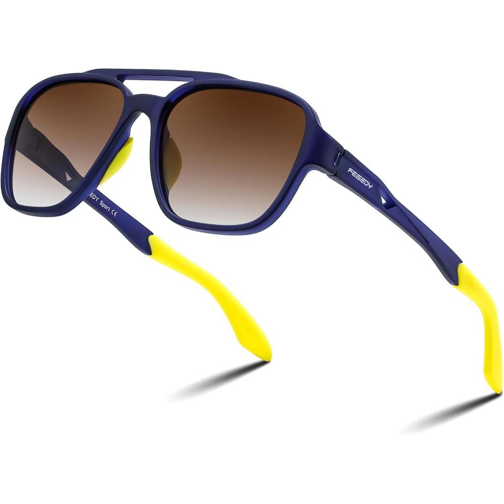 imageFEISEDY Polarized Aviator Sunglasses Women Men Retro 70s Vintage Classic Lightweight TR90 Frame TAC Lens Outdoor UV400 B0260Blue Framed and Brown Lens