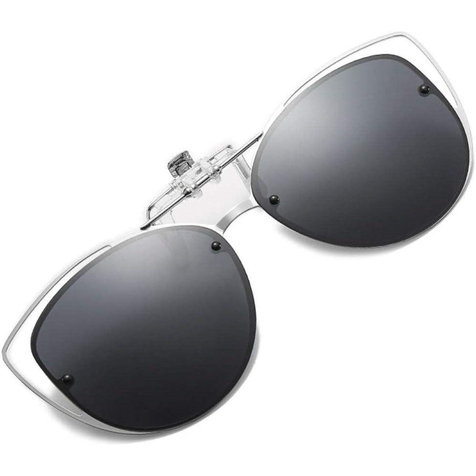 imageFEISEDY Polarized Cat Eye Clip On Sunglasses for Women Men Rimless Flip Up Glasses Compatible for Prescription Eyewear B2670Black