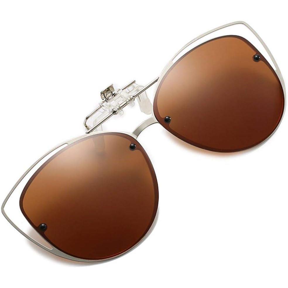 imageFEISEDY Polarized Cat Eye Clip On Sunglasses for Women Men Rimless Flip Up Glasses Compatible for Prescription Eyewear B2670Brown
