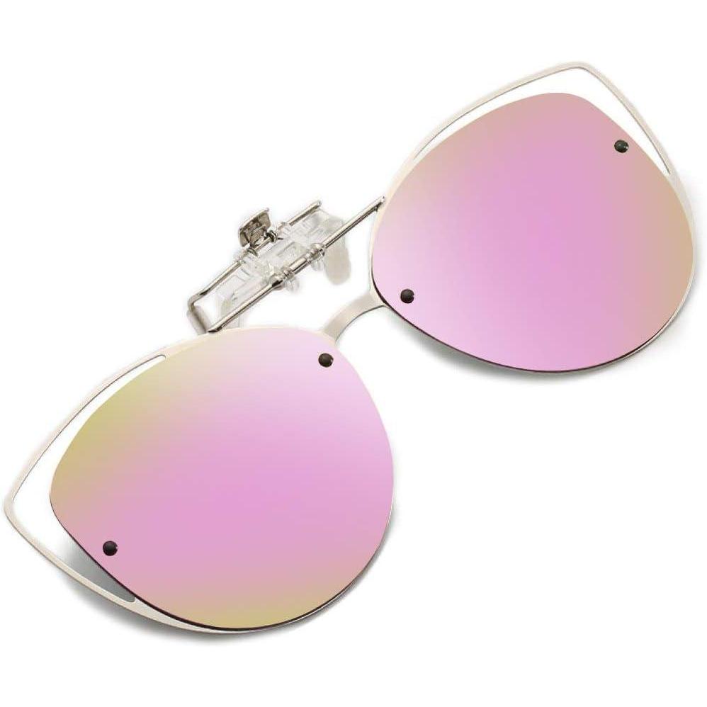 imageFEISEDY Polarized Cat Eye Clip On Sunglasses for Women Men Rimless Flip Up Glasses Compatible for Prescription Eyewear B2670Gradient Pink