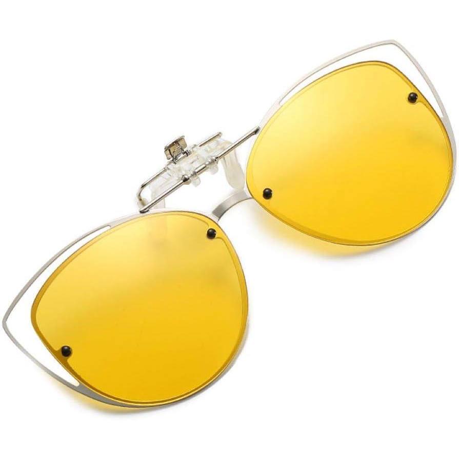 imageFEISEDY Polarized Cat Eye Clip On Sunglasses for Women Men Rimless Flip Up Glasses Compatible for Prescription Eyewear B2670Yellow