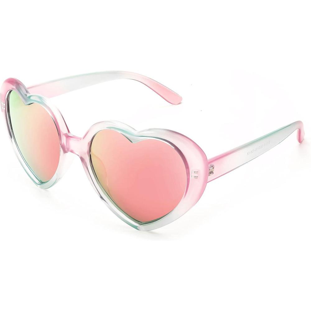 imageFEISEDY Polarized Heart Shaped Sunglasses Oversized Vintage Fashion Love Eyeglasses for Women UV400 B2337Pinkgreen Frame Mirror Pink Lens