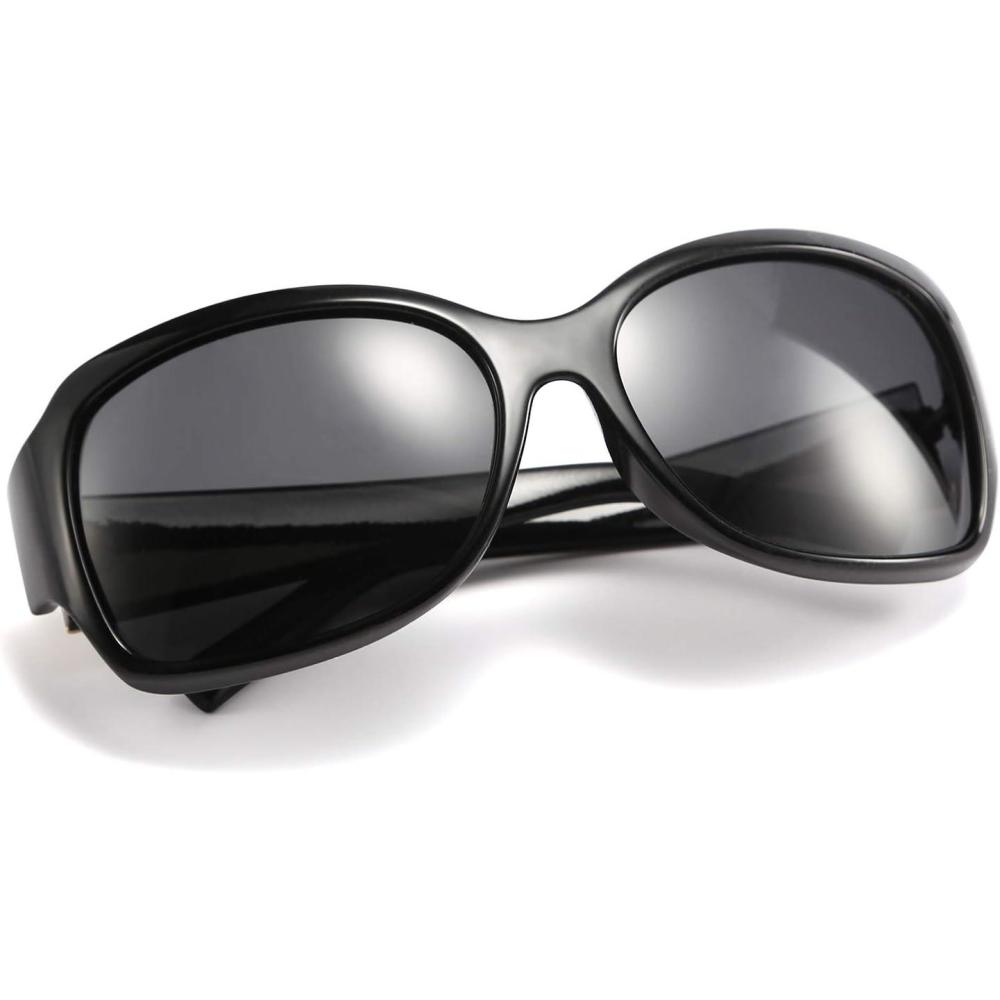 imageFEISEDY Polarized Oversized Sunglasses for Women Men Classic Rectangle Wrap Around Large Frame UV400 Protection B2504Black