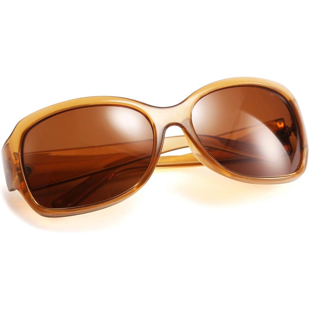 imageFEISEDY Polarized Oversized Sunglasses for Women Men Classic Rectangle Wrap Around Large Frame UV400 Protection B2504Champagne