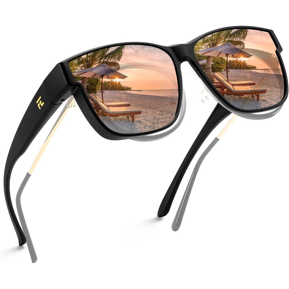 imageFEISEDY Polarized Sunglasses Fit Over Glasses Women Fit over Glasses Sunglasses for Driving UV400 Protection B0250Matte Black Frame White Lens
