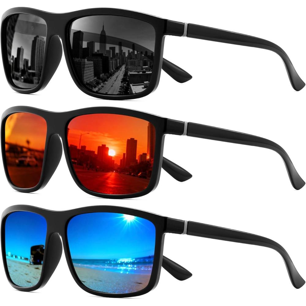 imageFEISEDY Polarized Sunglasses For Men Square Lightweight Frame Rectangular UV400 Protection B0322BlackGreyblackBlueblackRed